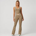 KIKI ROCK Cross High Top Sports Suit Female Fitness Yoga Wear — Vest Pants Cocoa Brown