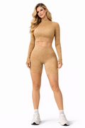 KIKI ROCK Sculpt Seamless Set – Long Sleeve Top & Biker Shorts (Beige)