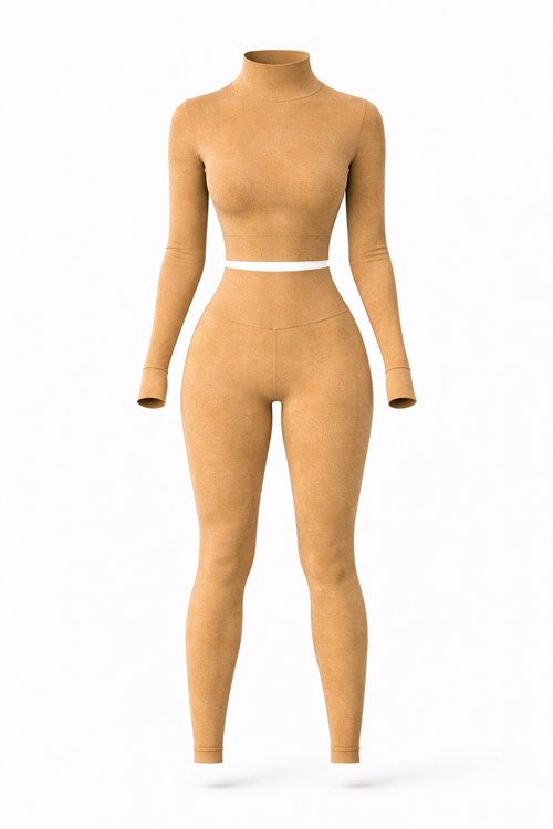 KIKI ROCK Sculpt Fit Set – Long Sleeve Top & High-Waist Leggings (Beige)