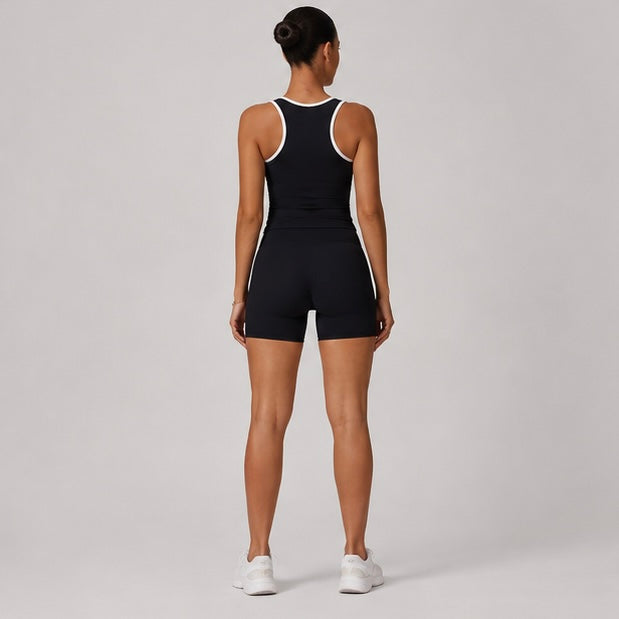 KIKI ROCK Cross High Top Sports Suit Female Fitness Yoga Wear — Vest Shorts Advanced Black
