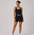 KIKI ROCK Cross High Top Sports Suit Female Fitness Yoga Wear — Vest Shorts Advanced Black
