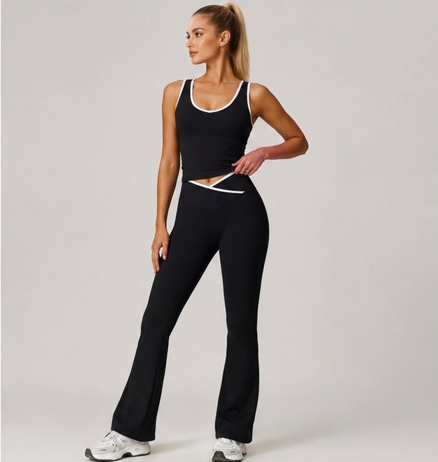 KIKI ROCK Cross High Top Sports Suit Female Fitness Yoga Wear — Vest Pants Advanced Black