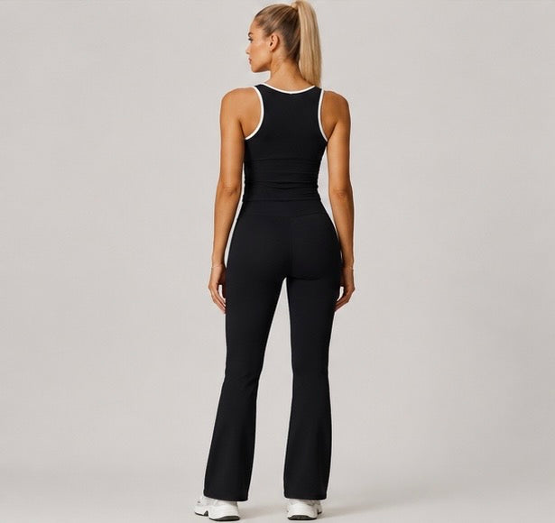 KIKI ROCK Cross High Top Sports Suit Female Fitness Yoga Wear — Vest Pants Advanced Black