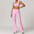 KIKI ROCK Cross High Top Sports Suit Female Fitness Yoga Wear — Bra Trousers Pink